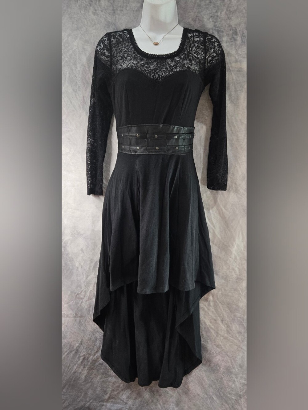 Royal Bones Black Lace-Detail High-Low Dress